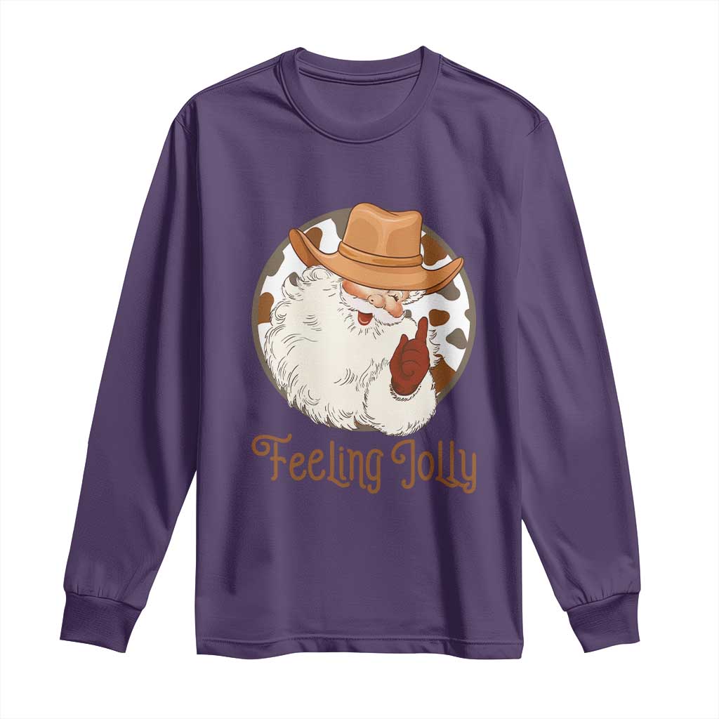 Black Cowboy Santa Christmas Long Sleeve Shirt Feeling Jolly - African Pride