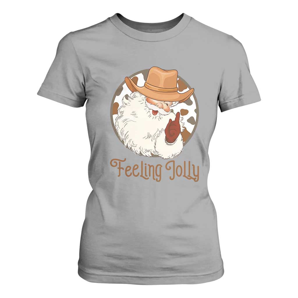 Black Cowboy Santa Christmas T Shirt For Women Feeling Jolly - African Pride