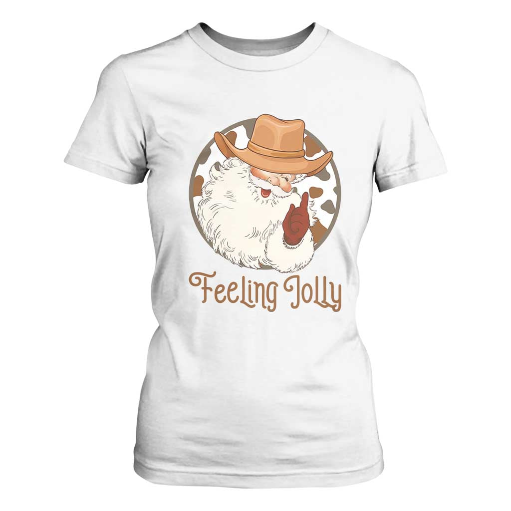 Black Cowboy Santa Christmas T Shirt For Women Feeling Jolly - African Pride