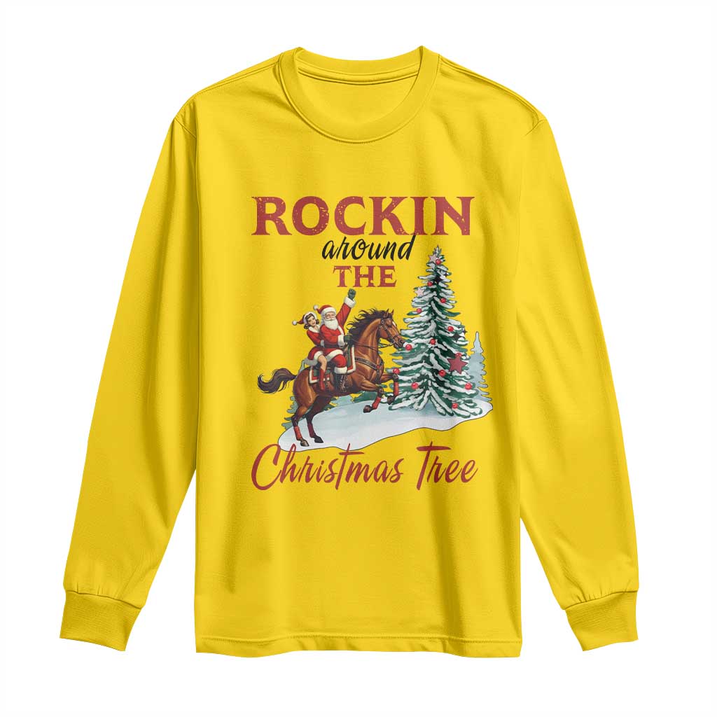 Cowboy Santa Western Christmas Long Sleeve Shirt Rockin Around The Xmas Tree - African Pride