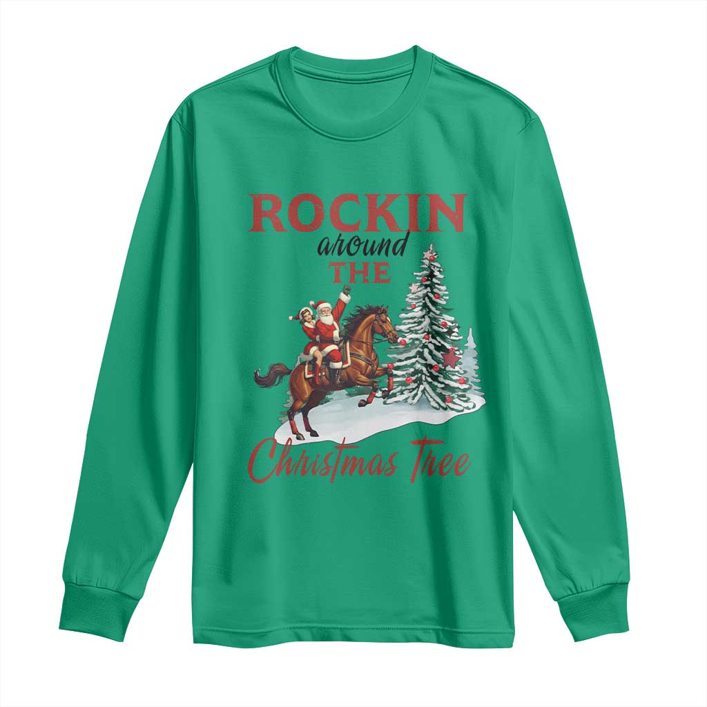 Cowboy Santa Western Christmas Long Sleeve Shirt Rockin Around The Xmas Tree - African Pride