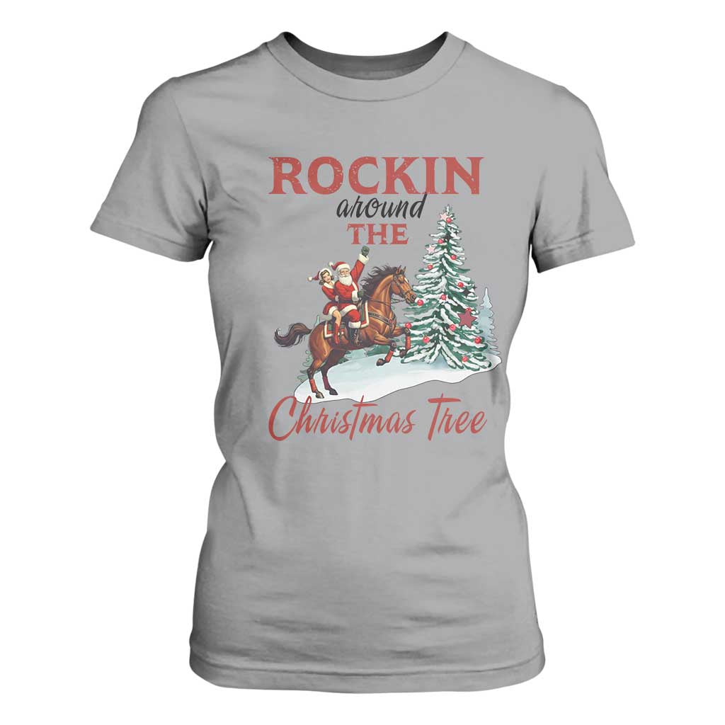 Cowboy Santa Western Christmas T Shirt For Women Rockin Around The Xmas Tree - African Pride