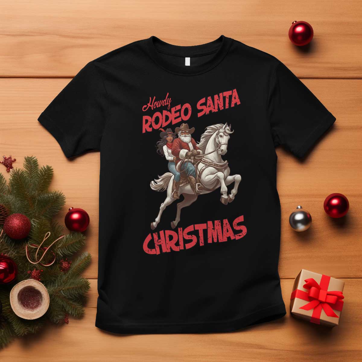 Black Cowboy Santa Christmas T Shirt African American Western - African Pride