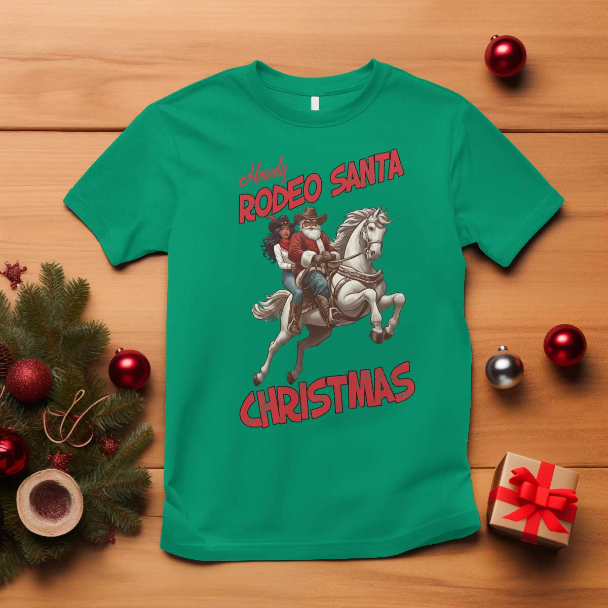 Black Cowboy Santa Christmas T Shirt African American Western - African Pride