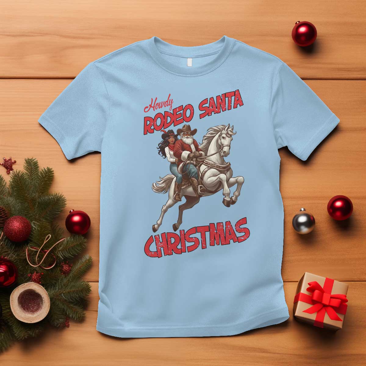 Black Cowboy Santa Christmas T Shirt African American Western - African Pride
