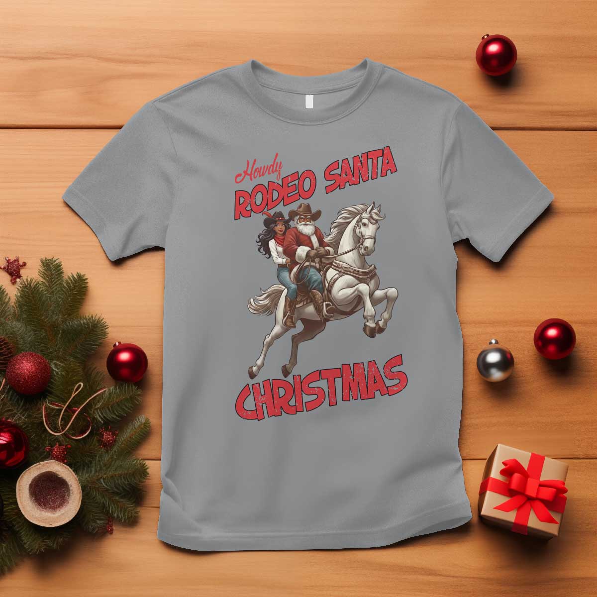 Black Cowboy Santa Christmas T Shirt African American Western - African Pride