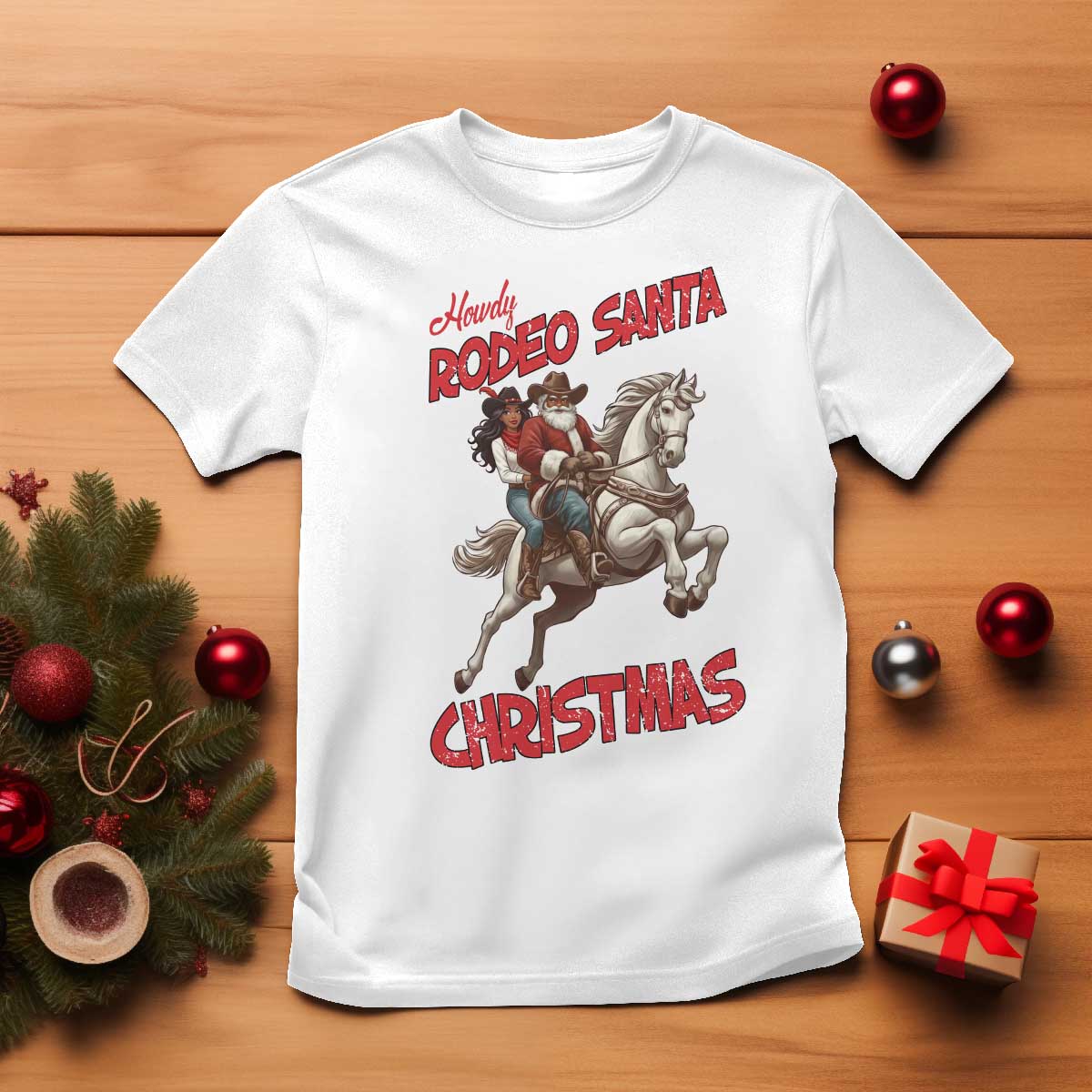 Black Cowboy Santa Christmas T Shirt African American Western - African Pride